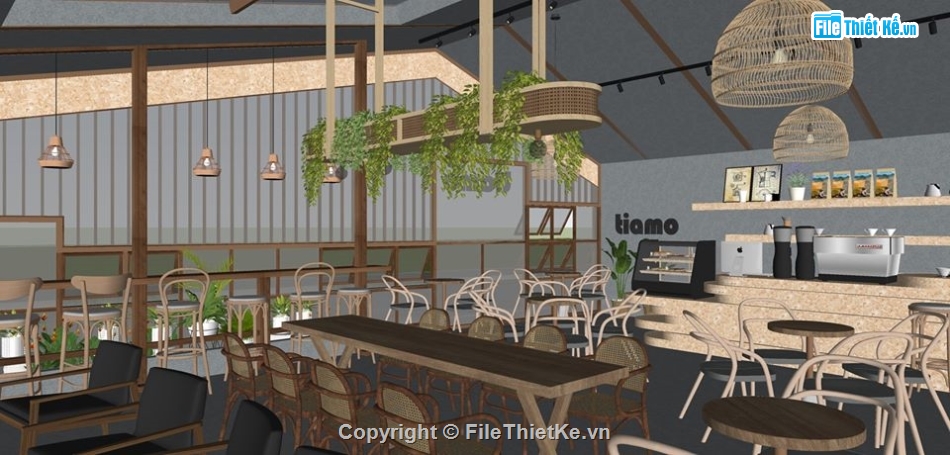 mẫu cửa hàng quán coffee,file sketchup quán cafe,su nội thất quán coffe