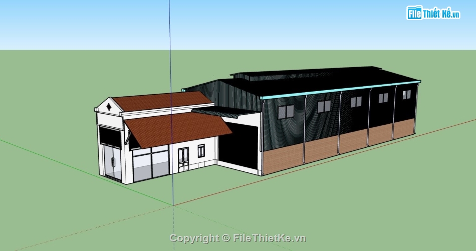 thiết kế nhà xưởng,nhà xưởng sản xuất,file sketchup nhà xưởng,mẫu nhà xưởng công ty