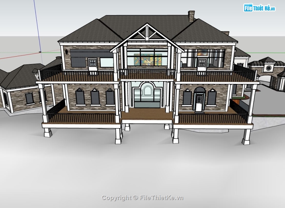 sketchup villa 2 tầng,phối cảnh villa 2 tầng,dựng mẫu sketchup villa 2 tầng