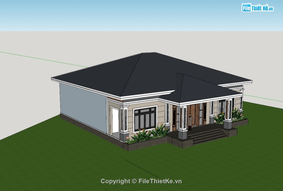 biệt thự 1 tầng,su biệt thự,sketchup biệt thự