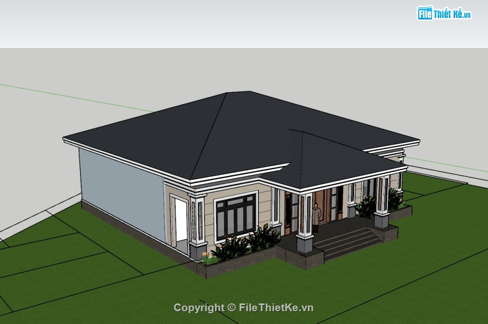 biệt thự 1 tầng,su biệt thự,sketchup biệt thự