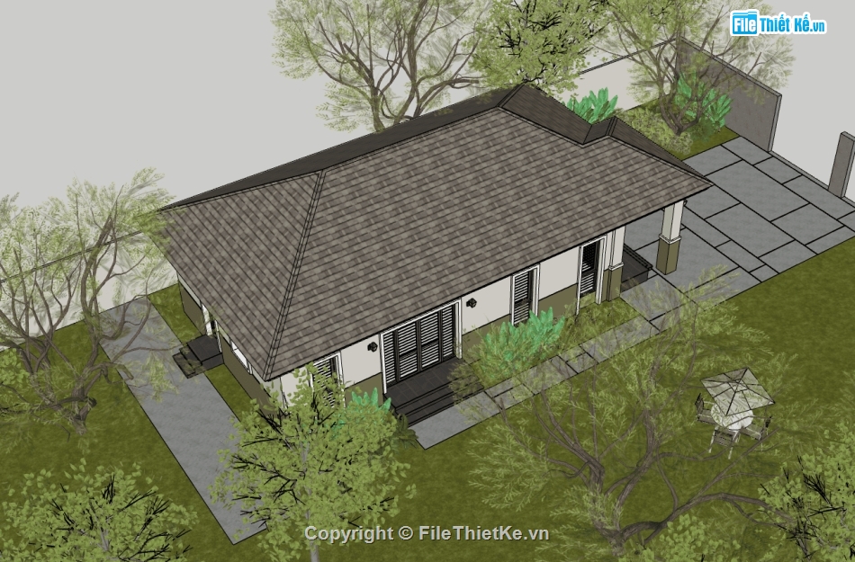 su biệt thự,sketchup biệt thự,biệt thự 1 tầng