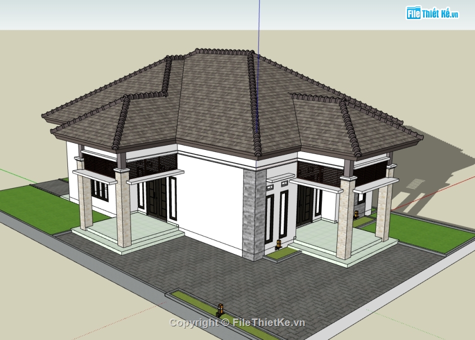 su biệt thự,sketchup biệt thự,su biệt thự 1 tầng