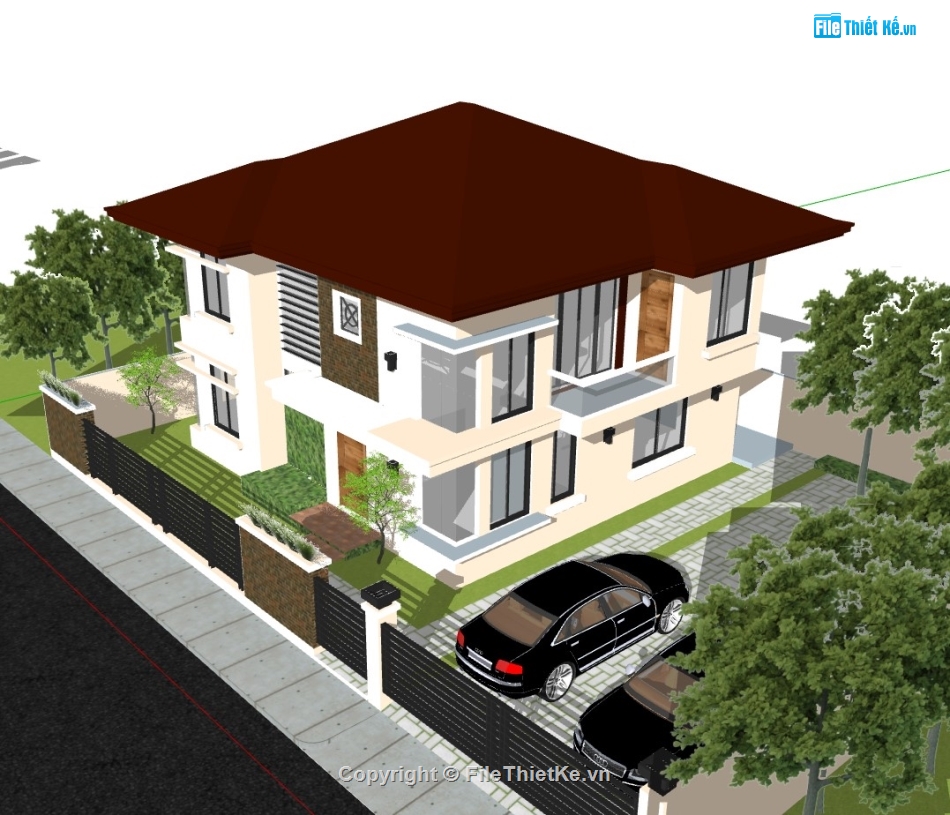 su biệt thự,sketchup biệt thự,su biệt thự 2 tầng,sketchup biệt thự 2 tầng,biệt thự 2 tầng