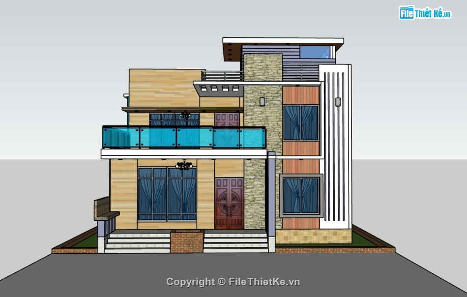 biệt thự 2 tầng,su biệt thự,sketchup biệt thự