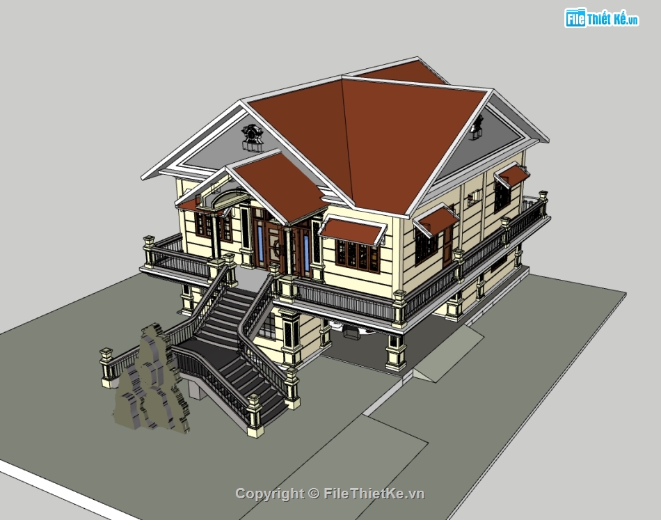 biệt thự 2 tầng,su biệt thự,sketchup biệt thự