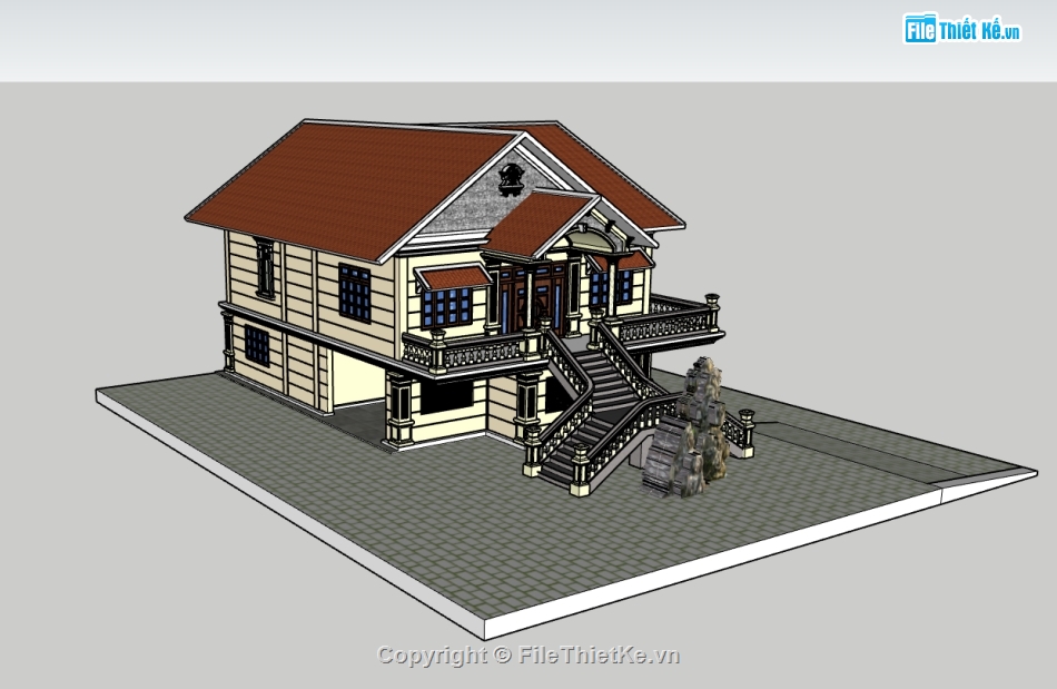 biệt thự 2 tầng,su biệt thự,sketchup biệt thự