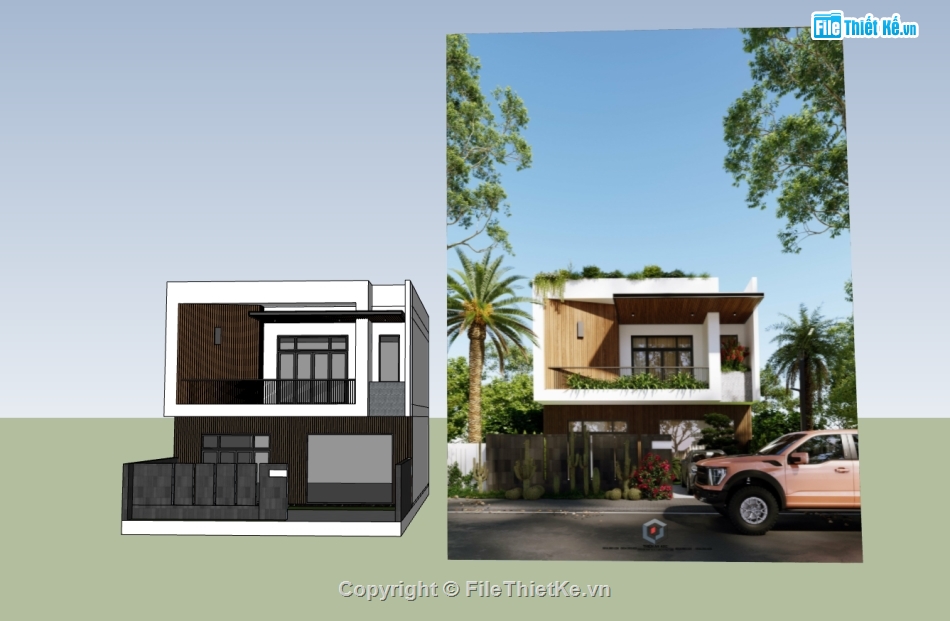 su biệt thự 2 tầng,sketchup biệt thự 2 tầng,su biệt thự,sketchup biệt thự