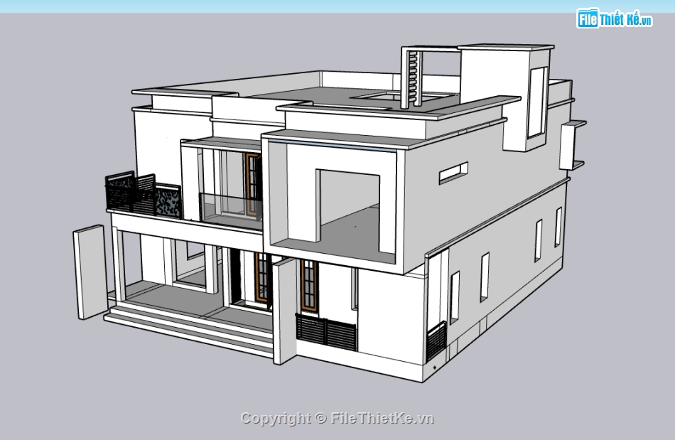 biệt thự 2 tầng,su biệt thự,sketchup biệt thự