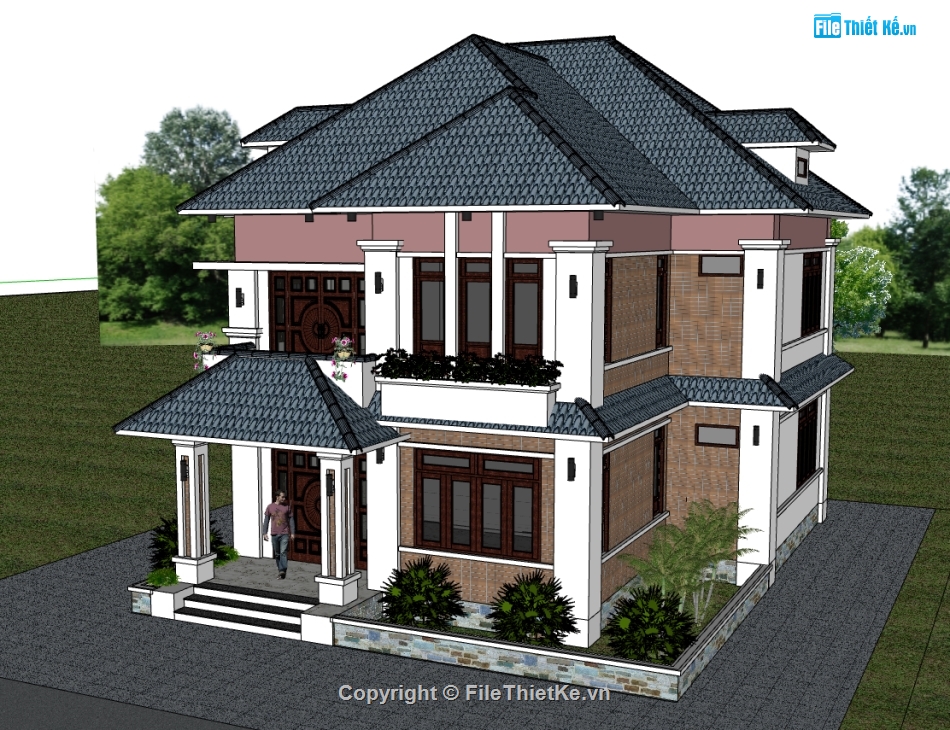 biệt thự 2 tầng,su biệt thự,sketchup biệt thự