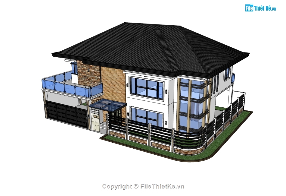 biệt thự 2 tầng,su biệt thự,sketchup biệt thự