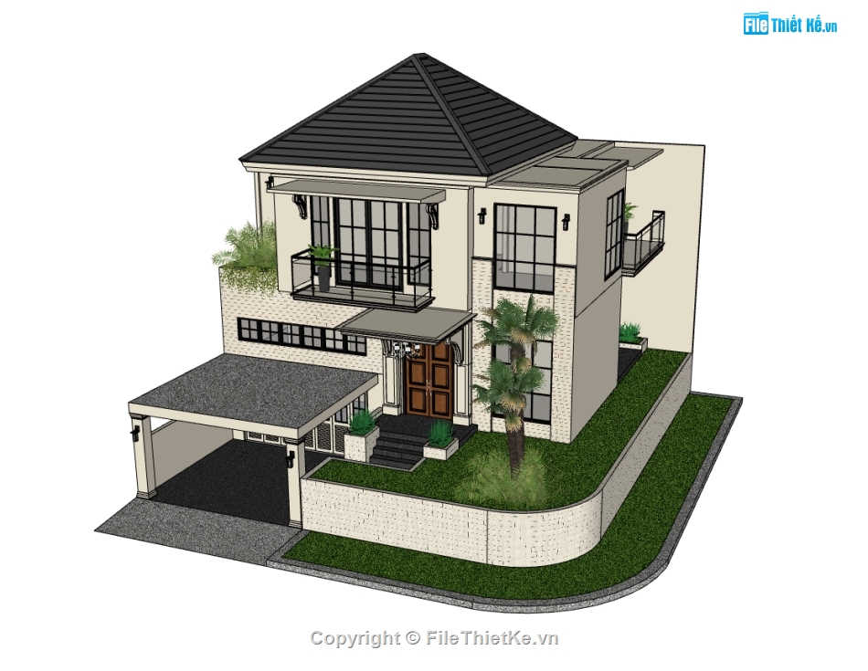 biệt thự 2 tầng,su biệt thự,sketchup biệt thự