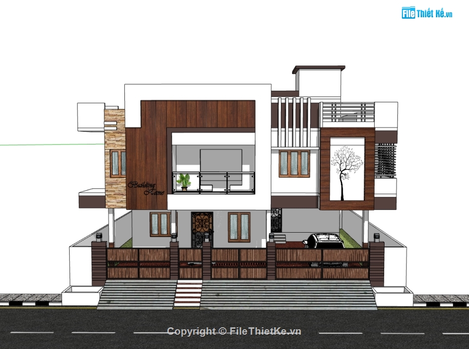 biệt thự 2 tầng,su biệt thự,sketchup biệt thự