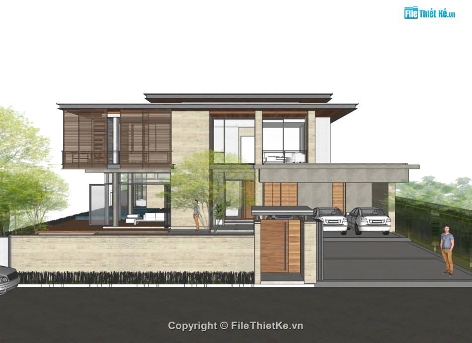 biệt thự 2 tầng,su biệt thự,sketchup biệt thự