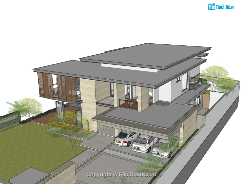 biệt thự 2 tầng,su biệt thự,sketchup biệt thự