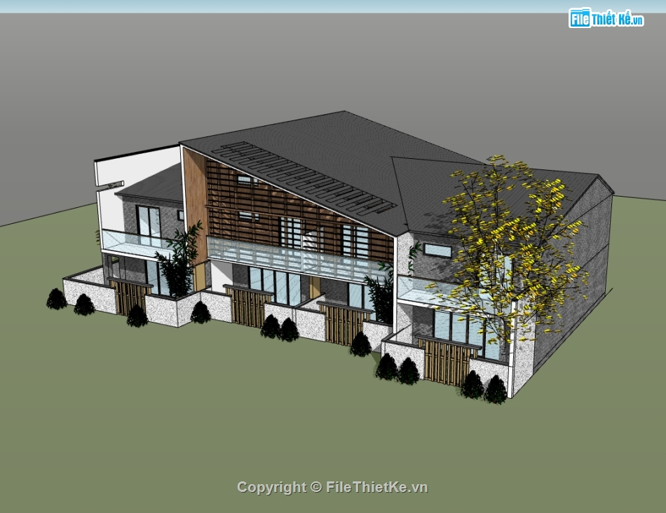 biệt thự 2 tầng,su biệt thự,sketchup biệt thự