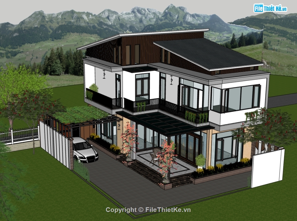 biệt thự 2 tầng,su biệt thự,sketchup biệt thự