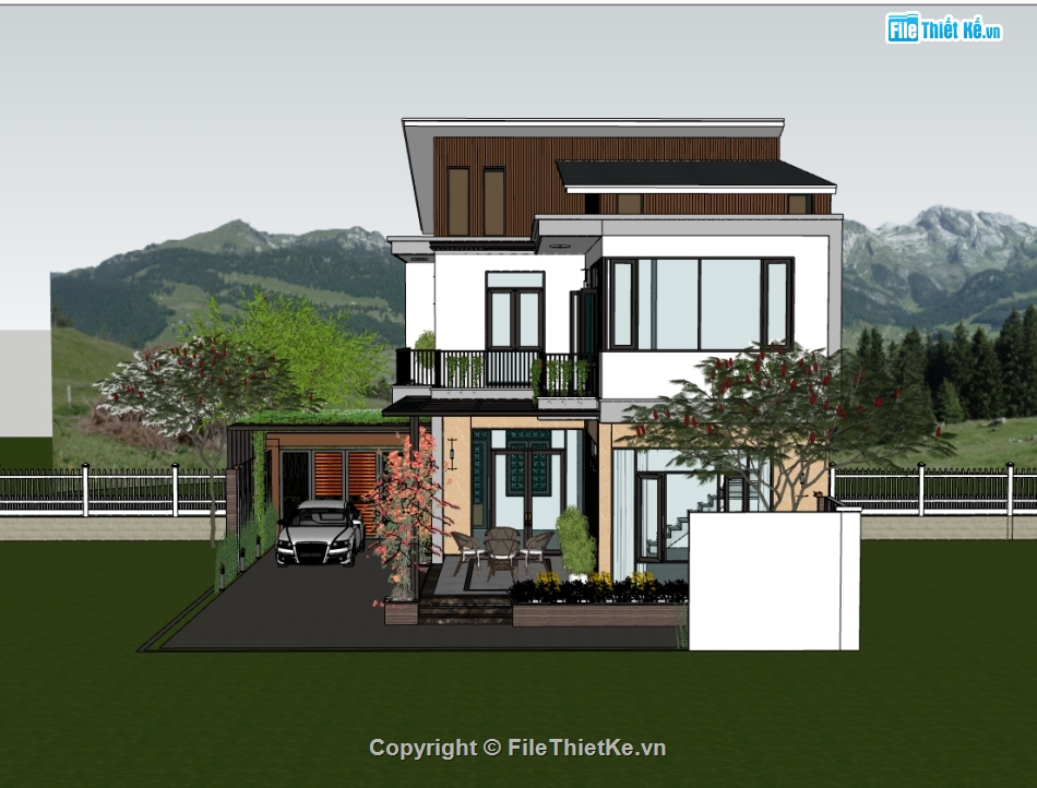 biệt thự 2 tầng,su biệt thự,sketchup biệt thự