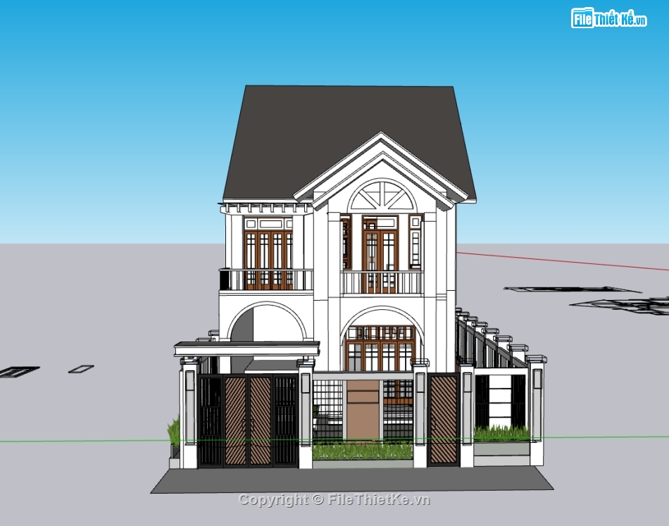 biệt thự 2 tầng,su biệt thự,sketchup biệt thự