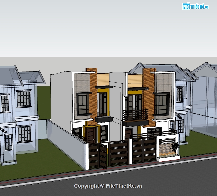 biệt thự 2 tầng,su biệt thự,sketchup biệt thự