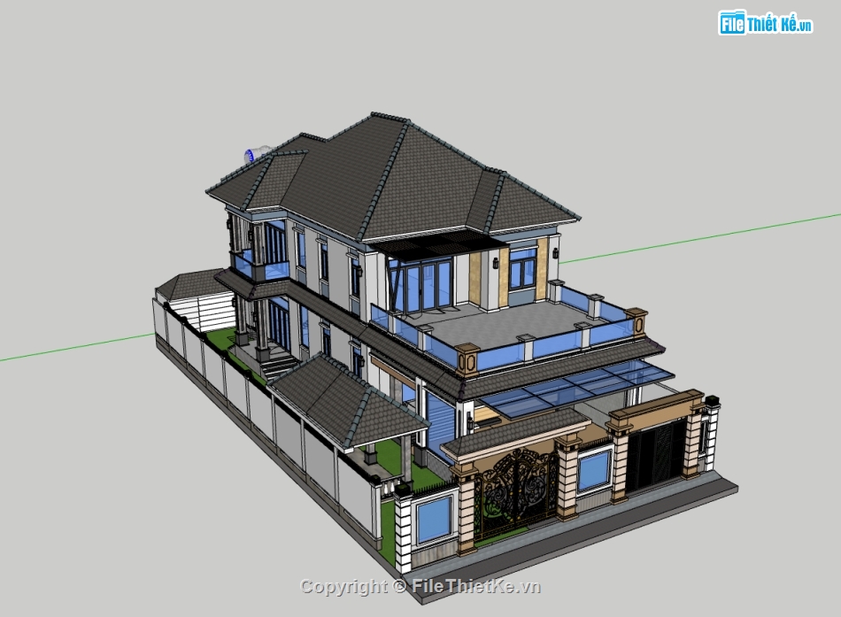 biệt thự 2 tầng,su biệt thự,sketchup biệt thự