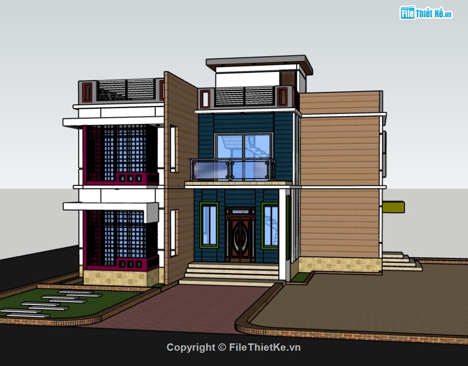 biệt thự 2 tầng,su biệt thự,sketchup biệt thự