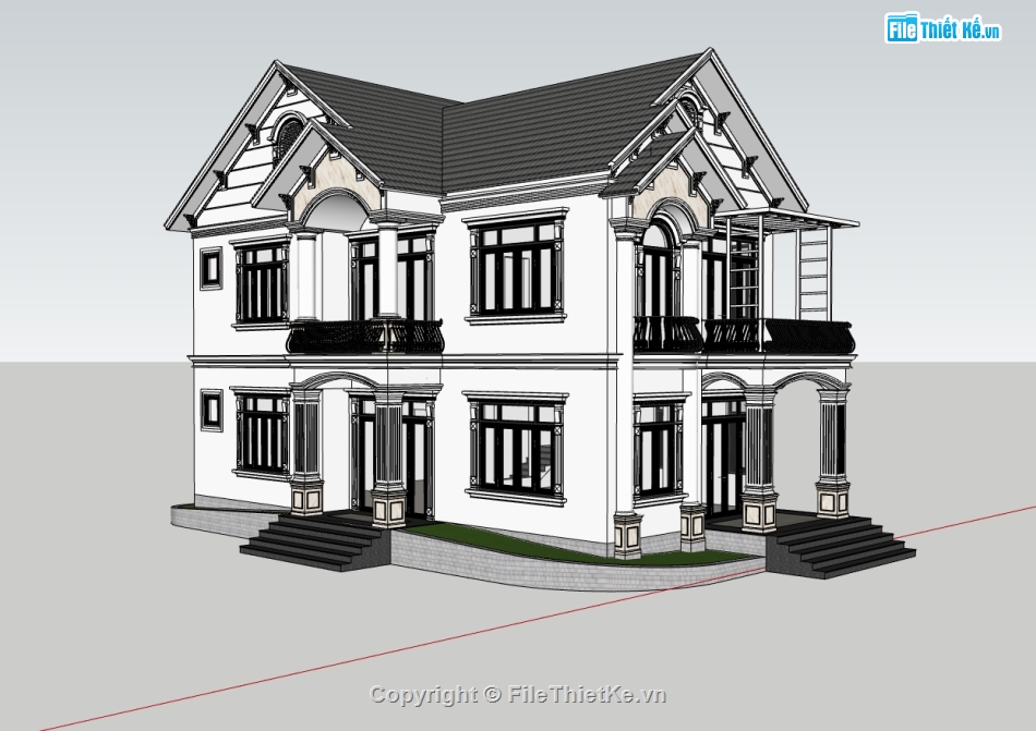 biệt thự 2 tầng,su biệt thự,sketchup biệt thự