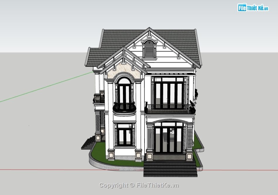 biệt thự 2 tầng,su biệt thự,sketchup biệt thự