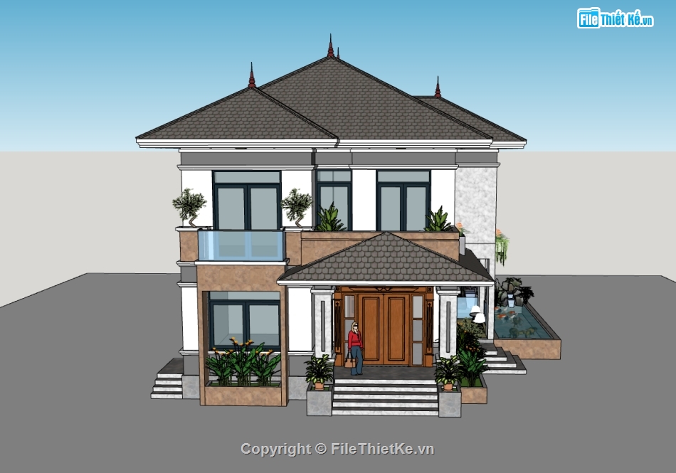 biệt thự 2 tầng,su biệt thự,sketchup biệt thự 2 tầng