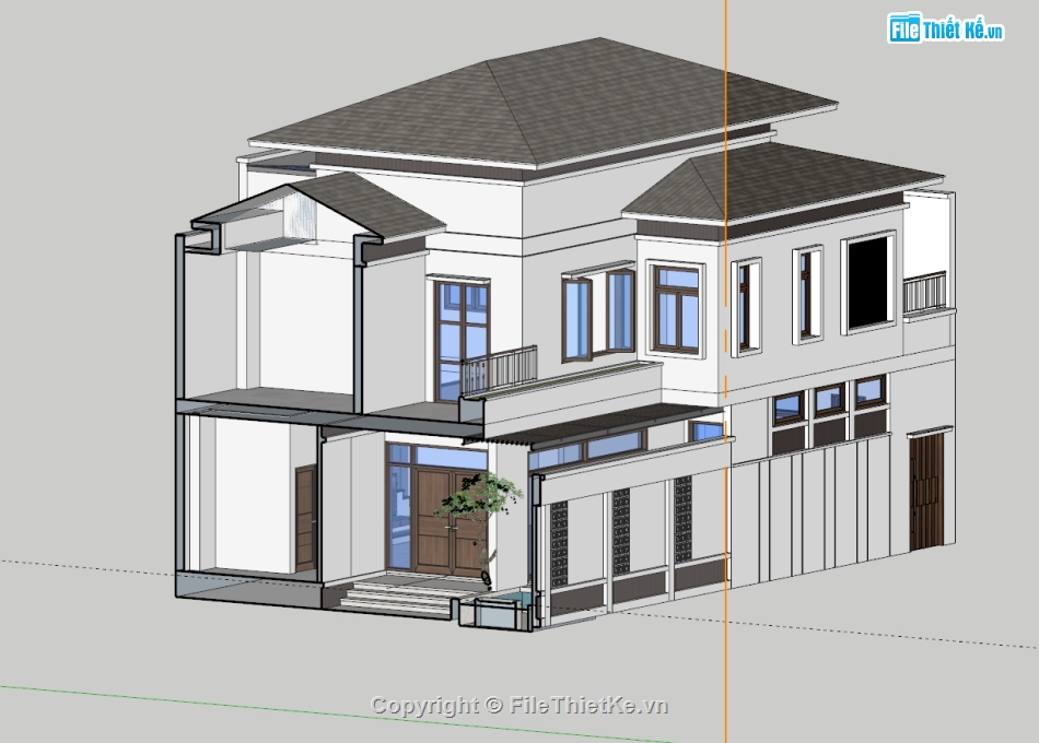 biệt thự 2 tầng,su biệt thự,sketchup biệt thự