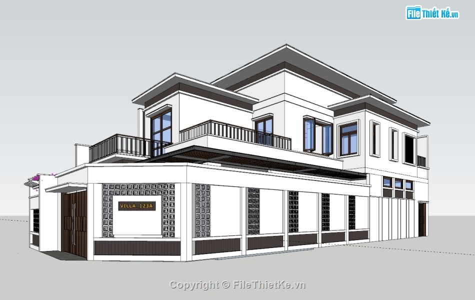 biệt thự 2 tầng,su biệt thự,sketchup biệt thự