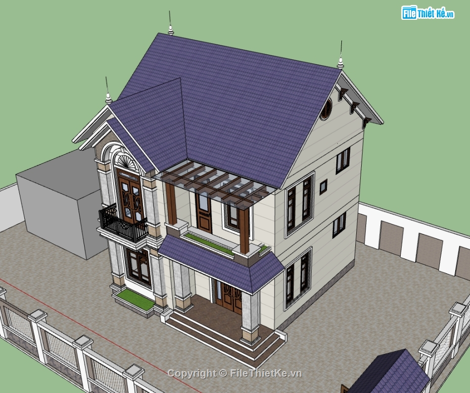 biệt thự 2 tầng,su biệt thự,sketchup biệt thự