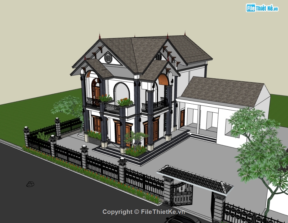 biệt thự 2 tầng,su biệt thự,sketchup biệt thự