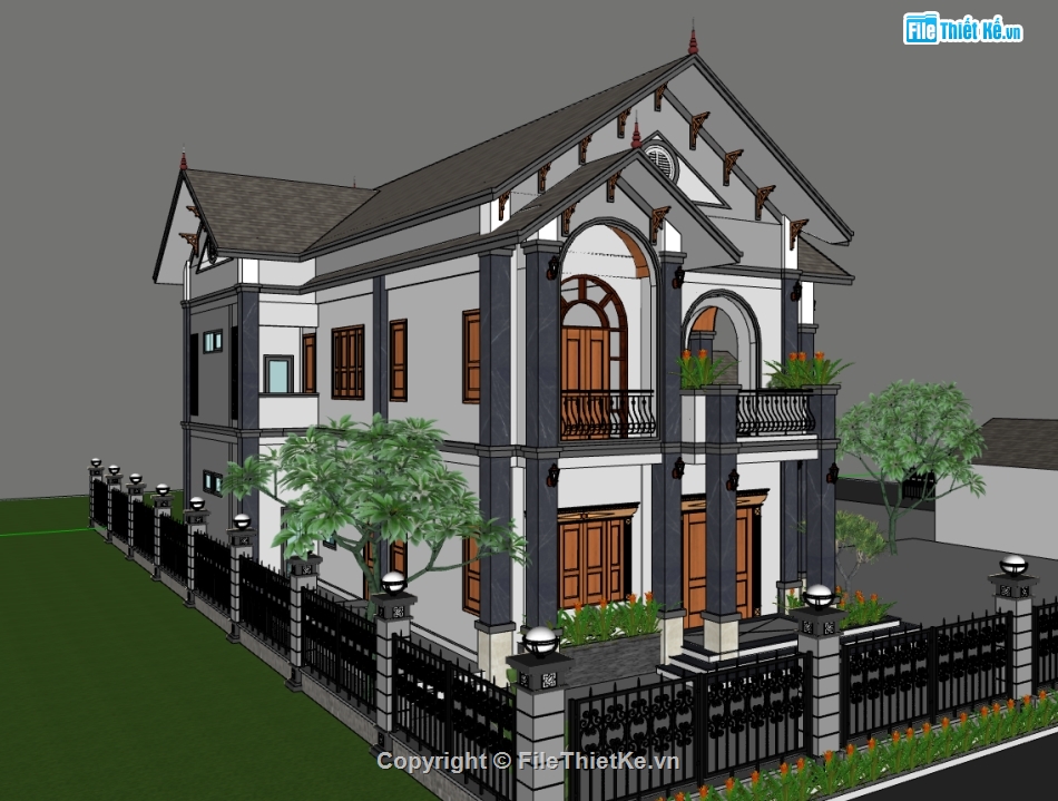 biệt thự 2 tầng,su biệt thự,sketchup biệt thự