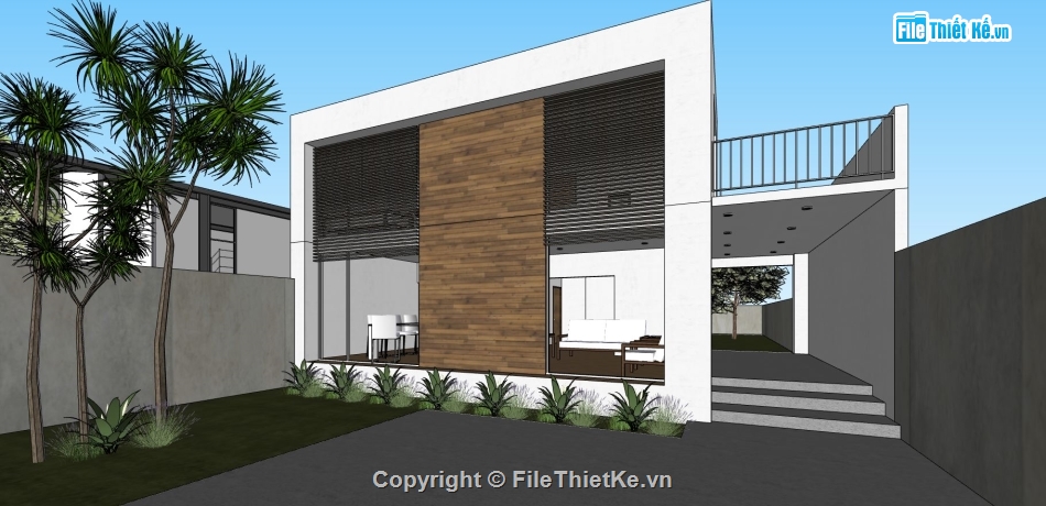 biệt thự 2 tầng,model su biệt thự 2 tầng,phối cảnh biệt thự 2 tầng,sketchup biệt thự