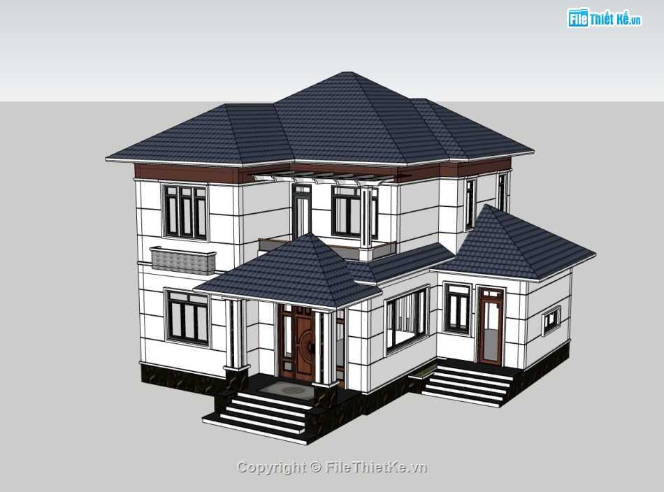 biệt thự 2 tầng,biệt thự 2 tầng mái nhật,sketchup biệt thự 2 tầng