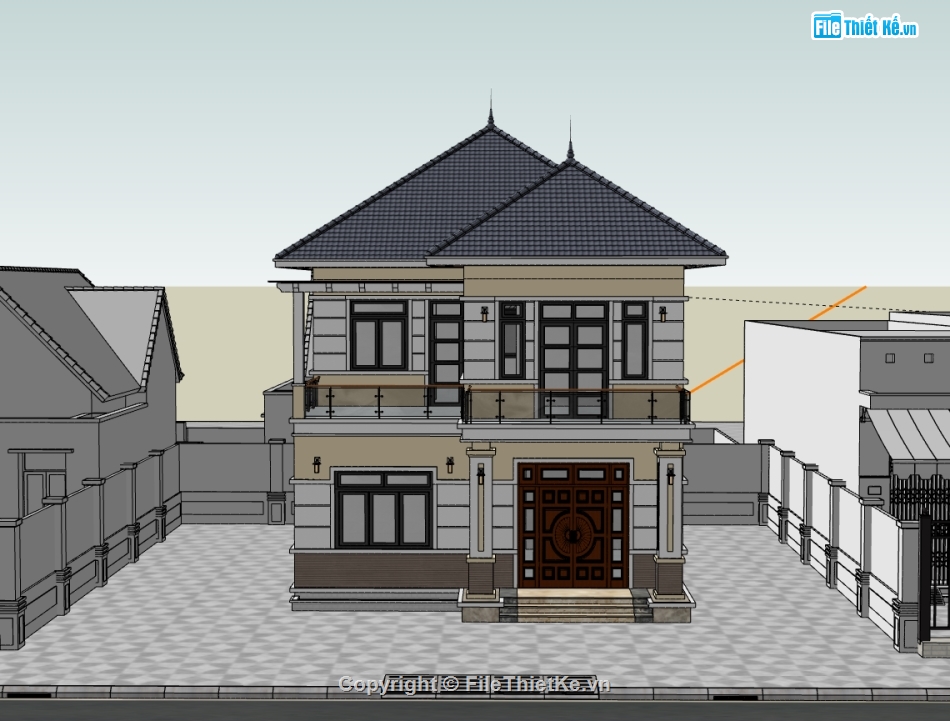 biệt thự 2 tầng,su biệt thự,sketchup biệt thự