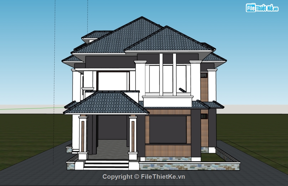 biệt thự 2 tầng,su biệt thự,sketchup biệt thự