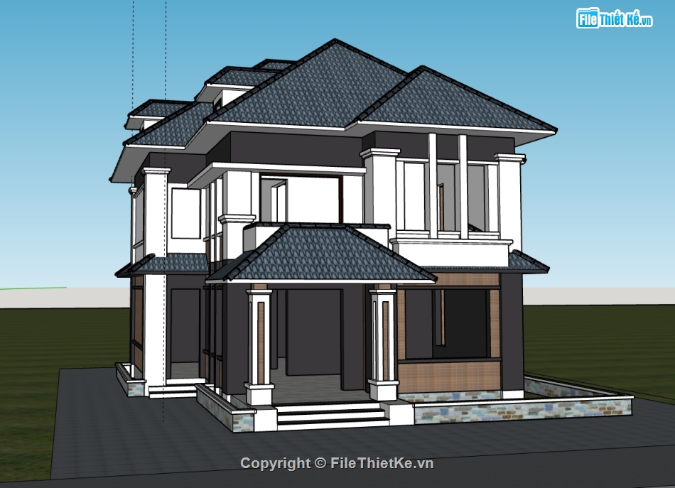 biệt thự 2 tầng,su biệt thự,sketchup biệt thự