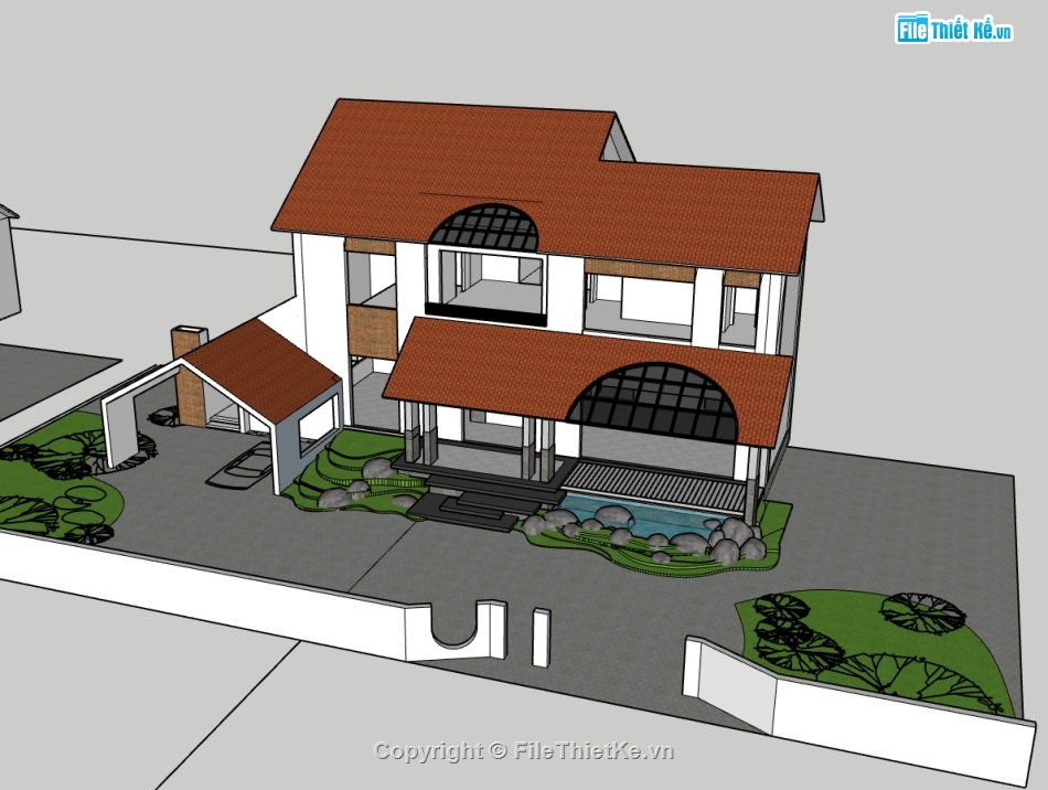 biệt thự 2 tầng,su biệt thự,sketchup biệt thự
