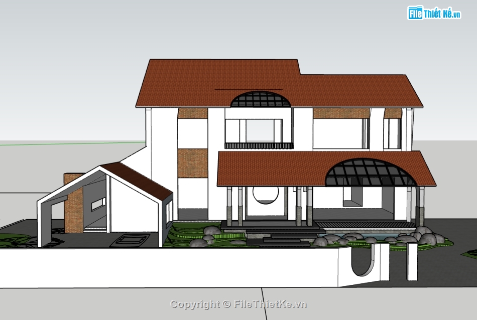 biệt thự 2 tầng,su biệt thự,sketchup biệt thự