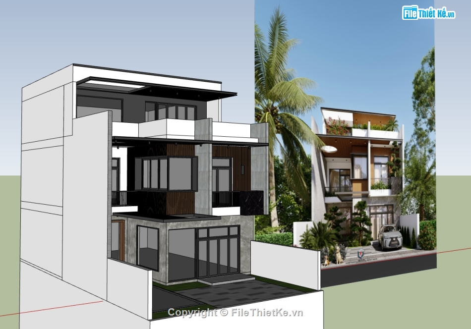 biệt thự 3 tầng,su biệt thự,sketchup biệt thự,su biệt thự 3 tầng