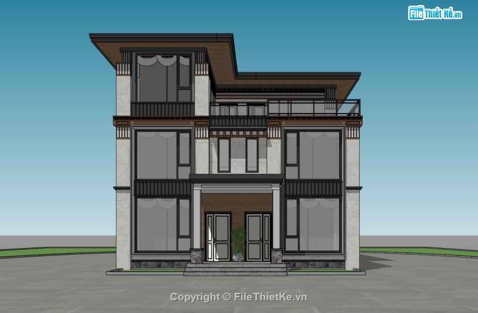 biệt thự 3 tầng,su biệt thự,sketchup biệt thự