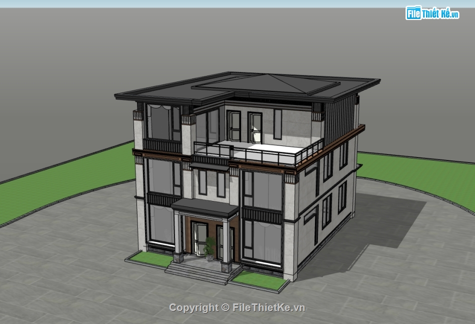 biệt thự 3 tầng,su biệt thự,sketchup biệt thự