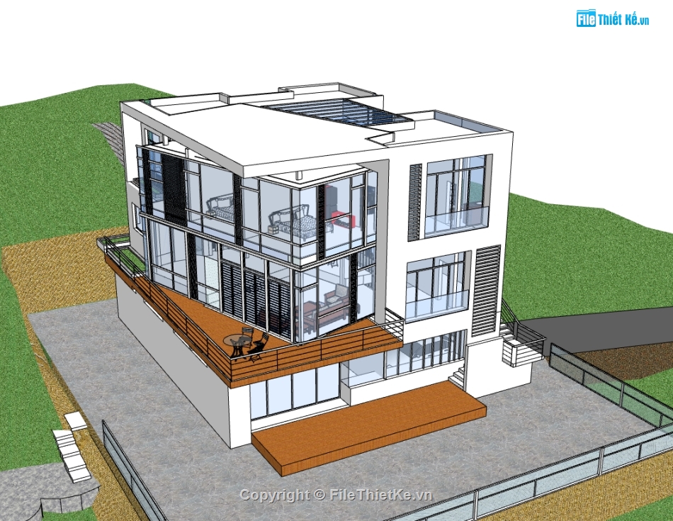 biệt thự 3 tầng,su biệt thự,sketchup biệt thự