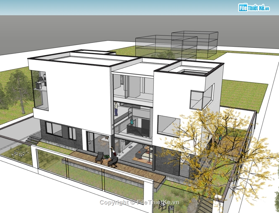 biệt thự 3 tầng,su biệt thự,sketchup biệt thự