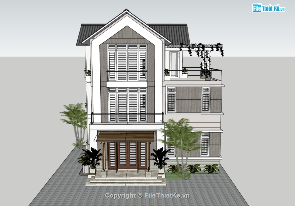 biệt thự 3 tầng,su biệt thự,sketchup biệt thự