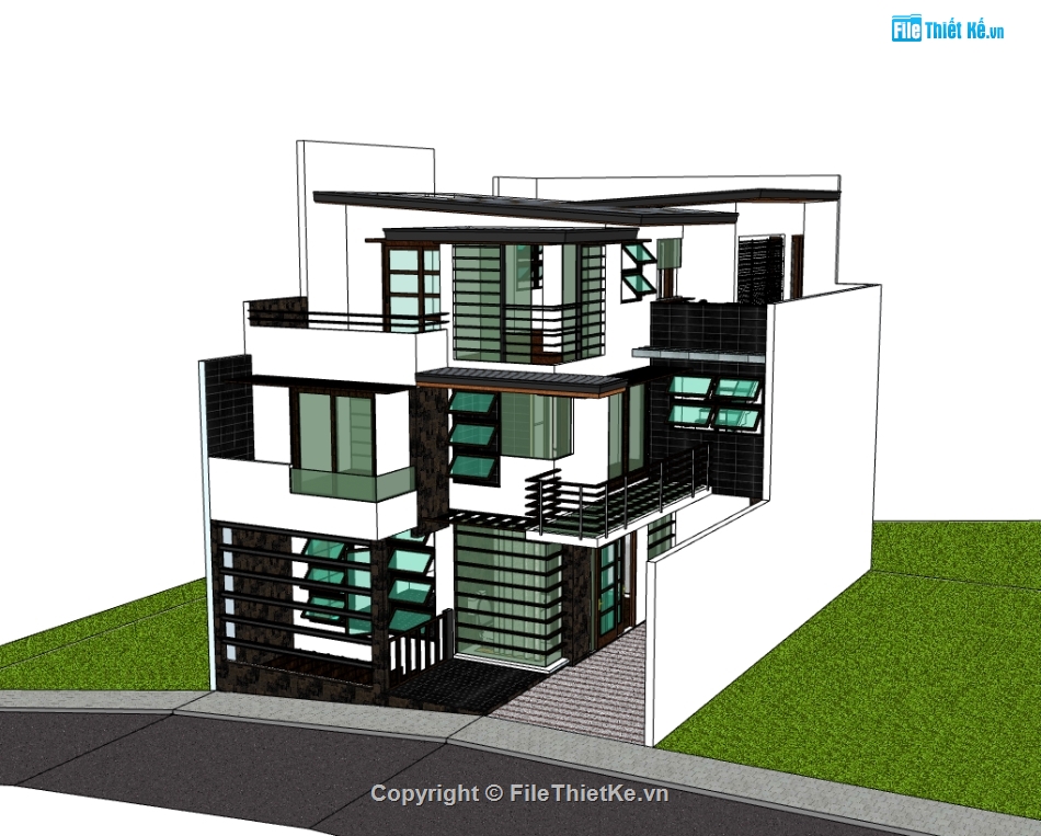 biệt thự 3 tầng,su biệt thự,sketchup biệt thự