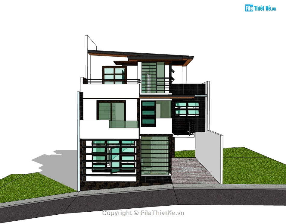 biệt thự 3 tầng,su biệt thự,sketchup biệt thự