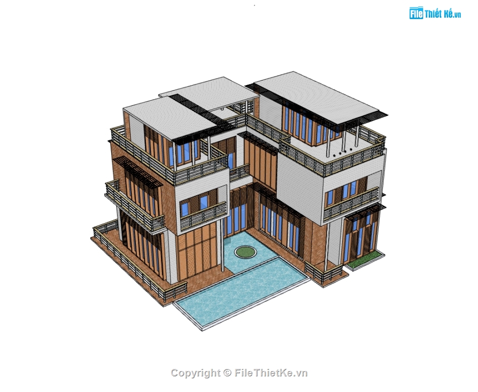 biệt thự 3 tầng,su biệt thự,sketchup biệt thự